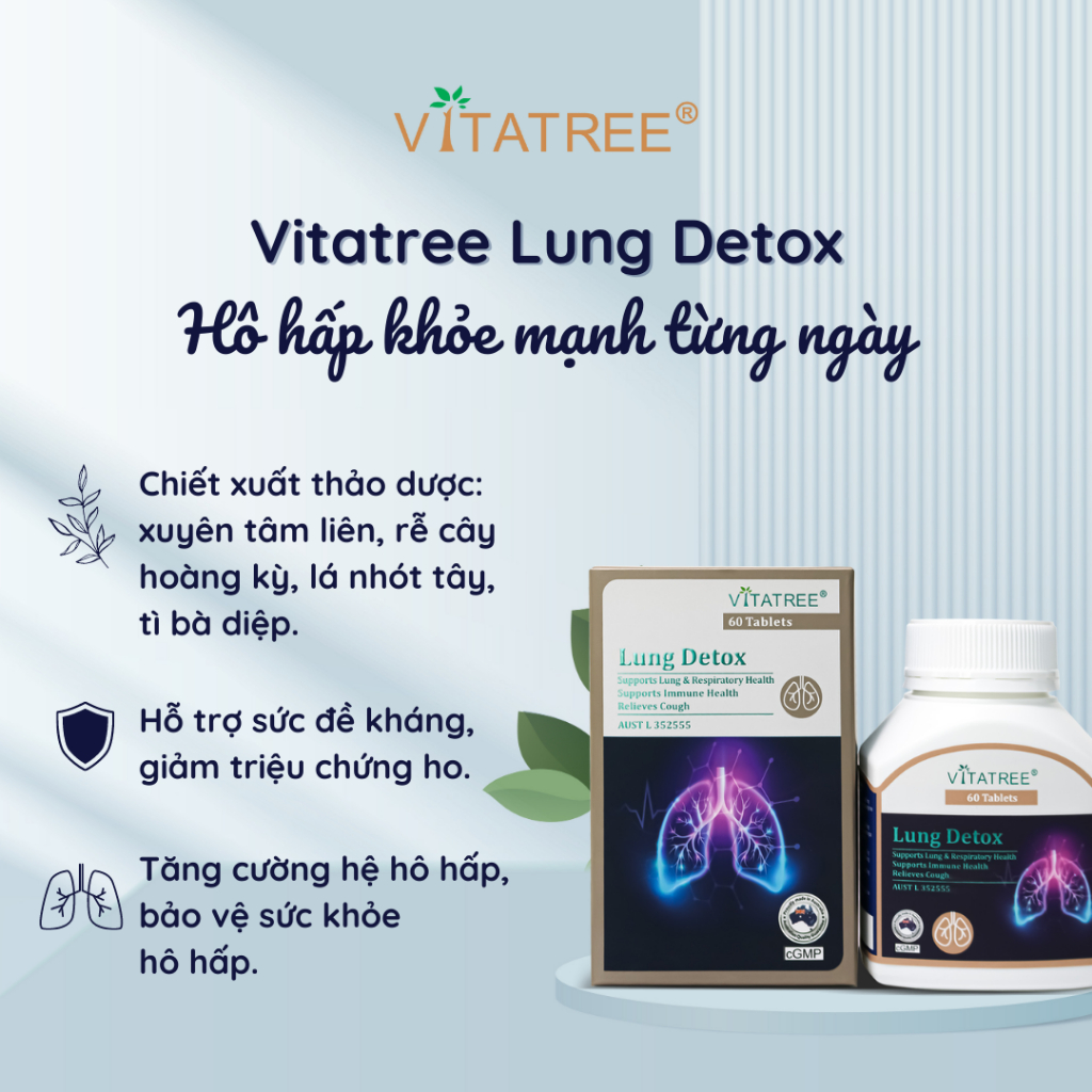 Viên uống thải độc phổi Vitatree Lung Detox 60 viên, Viên uống thải độc gan Vitatree Super Liver Detox bảo vệ gan 100 vi