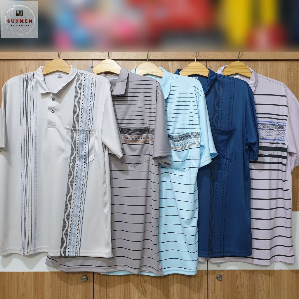 Áo Thun Nam Trung Niên Sọc Ngang From Rộng Tay Lở Vải Thun Lạnh Cực Thoáng Mát SUNMEN Size