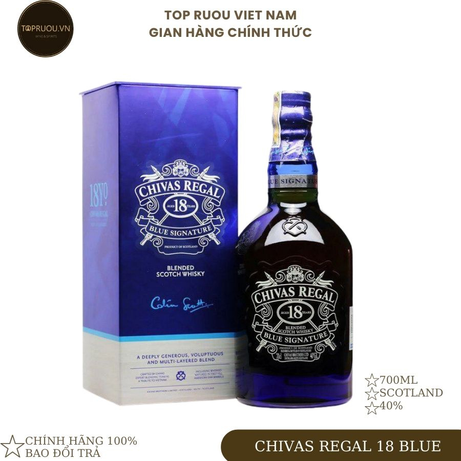 Rượu Whisky TOP RƯỢU - Chivas Regal 18 Blue 700ml - hàng thật - giao nhanh