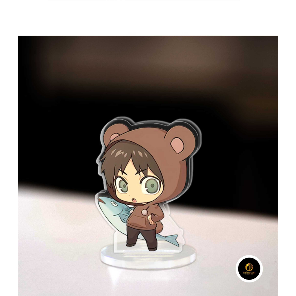 Mô hình Mini Attack On Titan Eren Yeager Mikasa Armin Levi Standee Chibi trang trí góc học tập cao 3cm