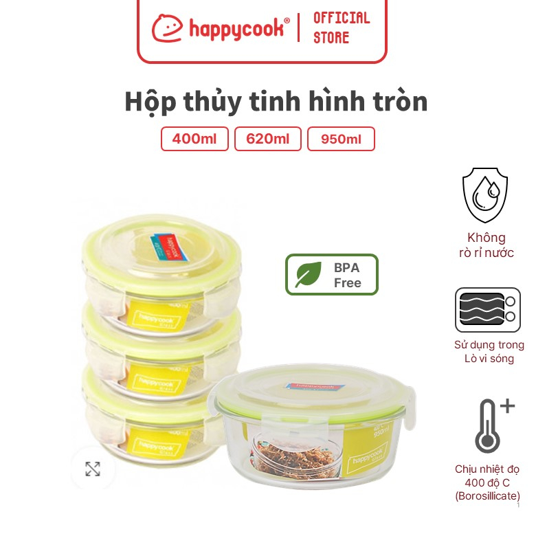 Hộp thủy tinh hình tròn 400ml Happy Cook HCG-040C