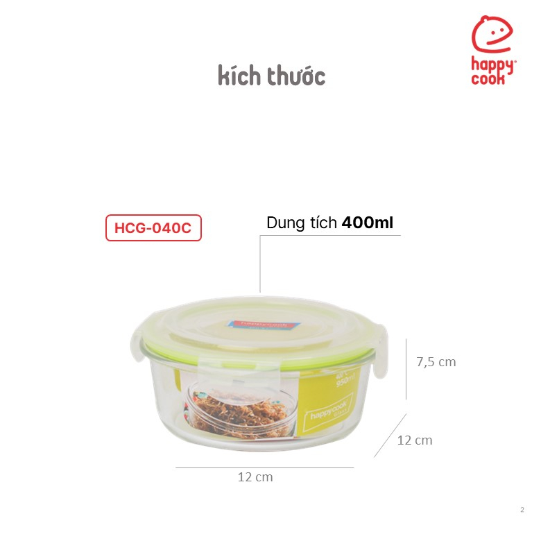 Hộp thủy tinh hình tròn 400ml Happy Cook HCG-040C