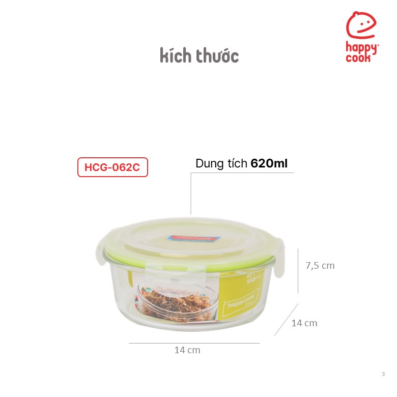 Hộp thủy tinh hình tròn 400ml Happy Cook HCG-040C