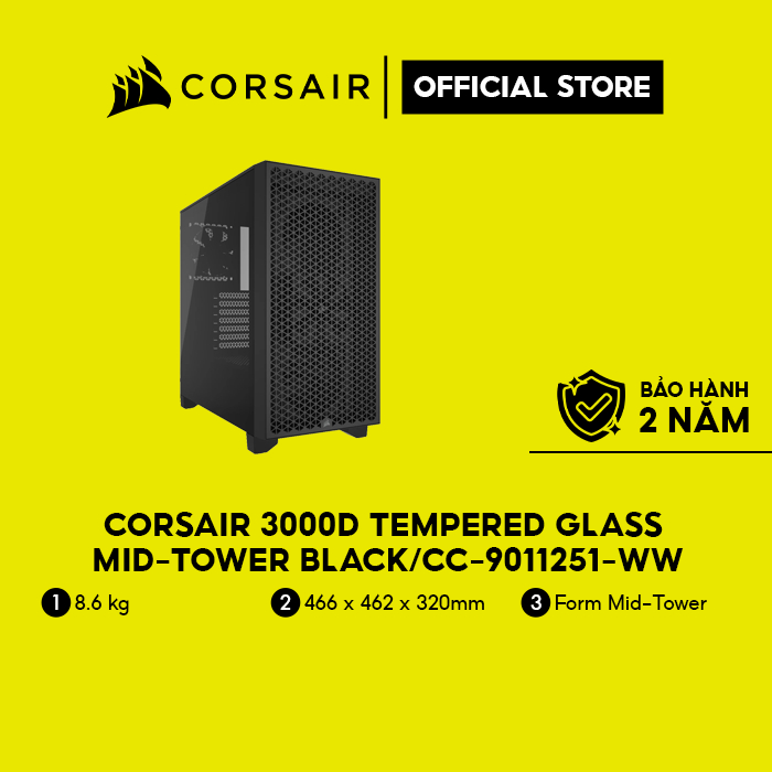 Vỏ máy tính Corsair 3000D Tempered Glass Mid-Tower, Black/CC-9011251-WW