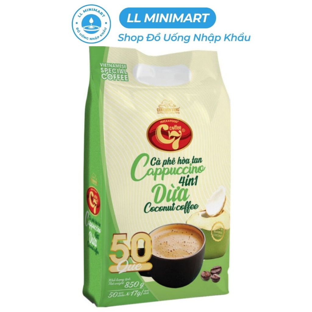 Cà Phê Dừa Hòa Tan Cappuccino 4in1 Con Chồn Vàng C7 – Túi 50 Que (New)