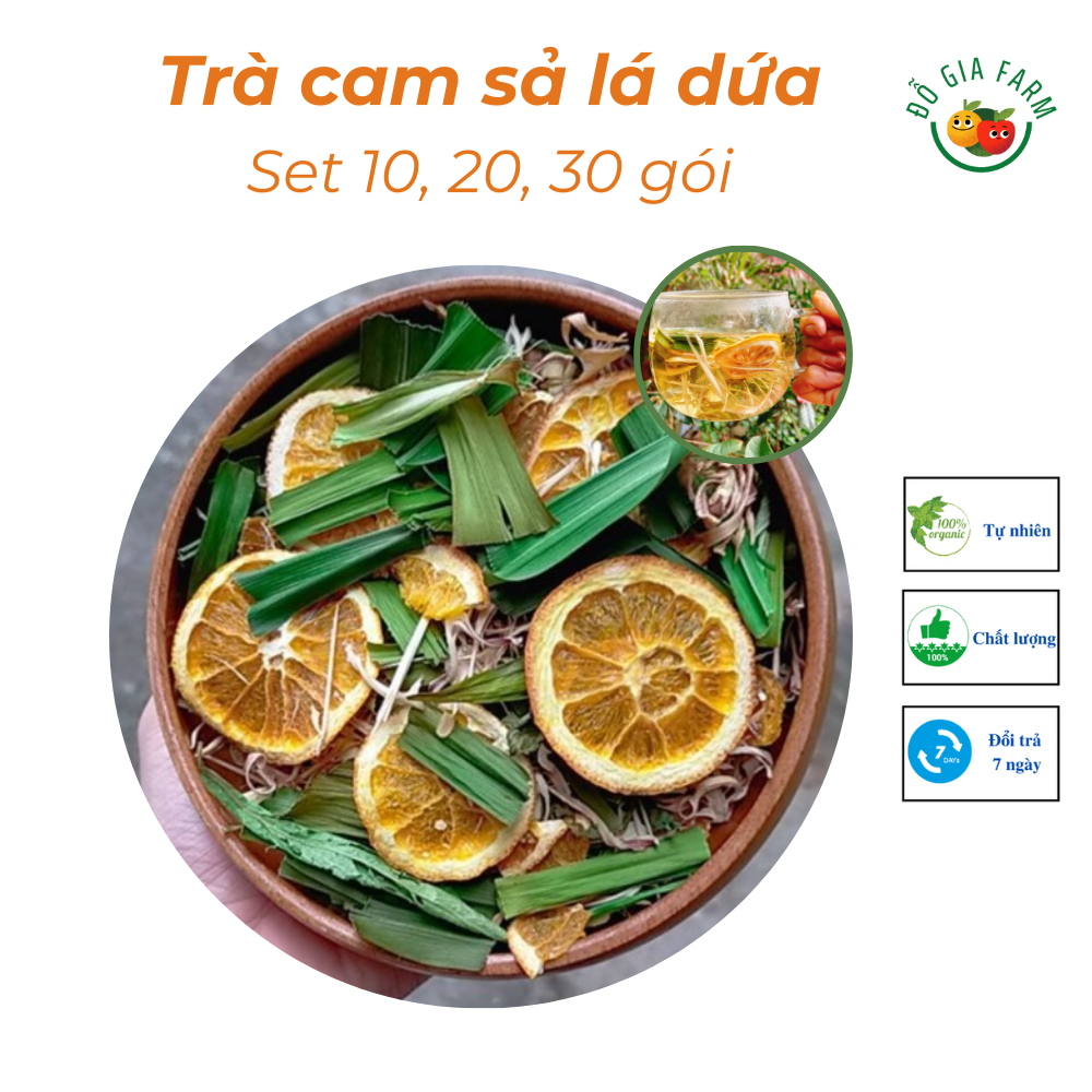 Trà cam sả lá dứa - hộp 10, 20, 30 gói - tăng cường sức đề kháng