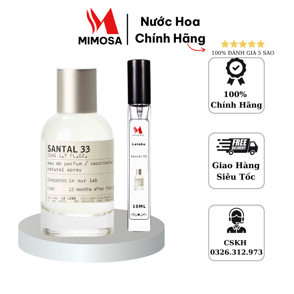 Nước hoa nam nữ (unisex) chính hãng LE LABO SANTAL 33 hương gỗ trầm ấm sang trọng - mimosa.storee