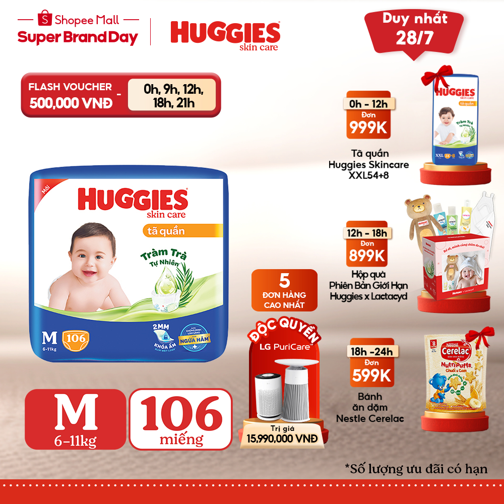 Tã quần Huggies Skincare Mega Jumbo M106/L96+8/XL84+4/XXL76+4