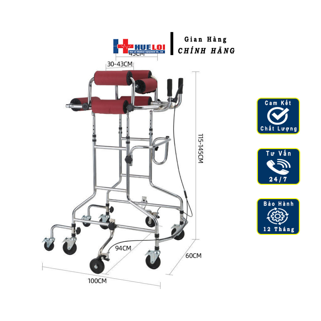 Thiết Bị Hỗ Trợ Tập Đứng Và Tập Đi HUE LOI Cho Người Liệt TDD1 Inox Chắc Chắn An Toàn