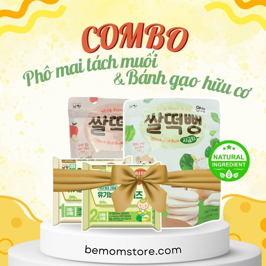 Combo 2 gói phô mai hữu cơ tách muối Namyang và 2 gói bánh gạo hữu cơ Iggoya cho bé (vị tự chọn)