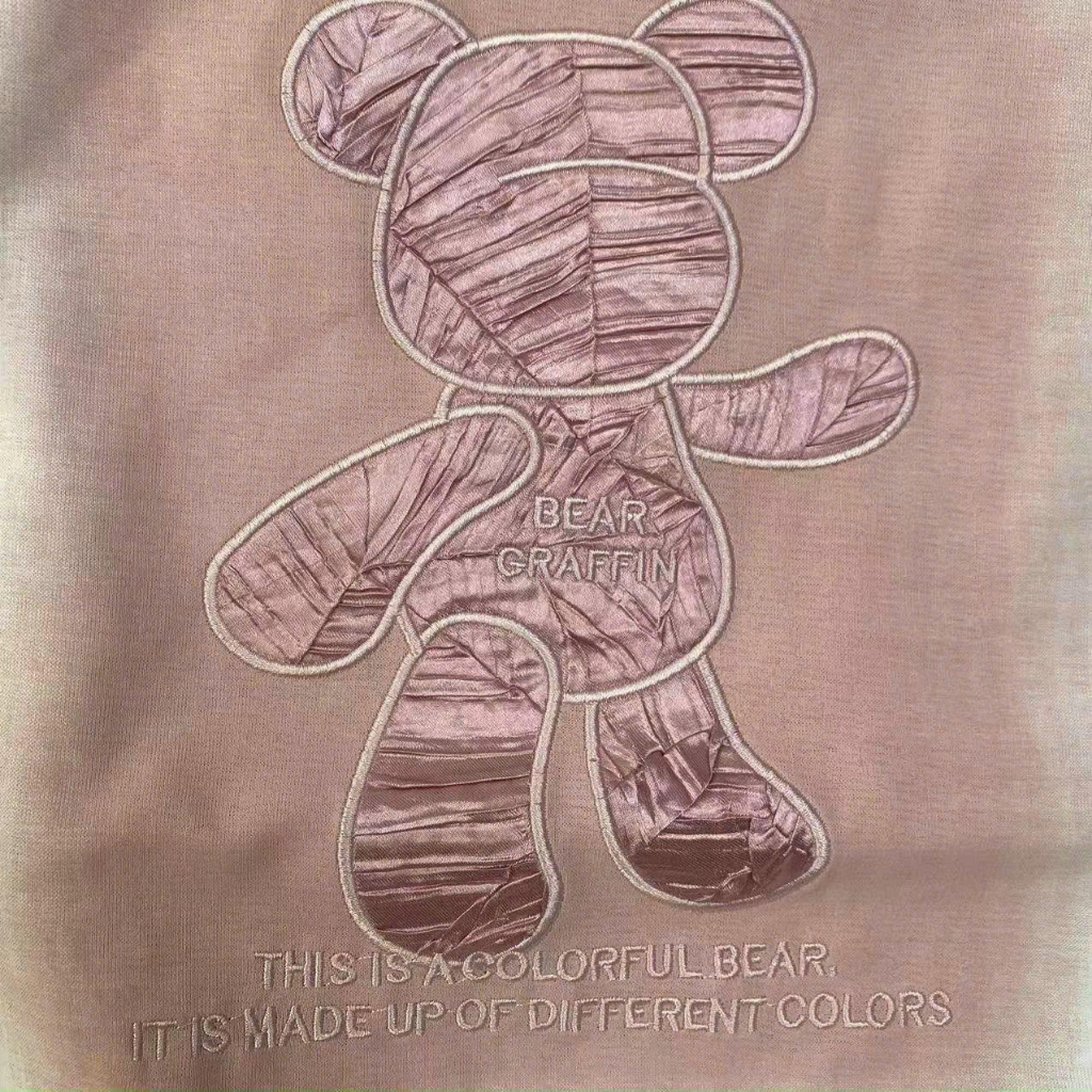 Áo phông gấu thêu cotton form rộng quảng châu