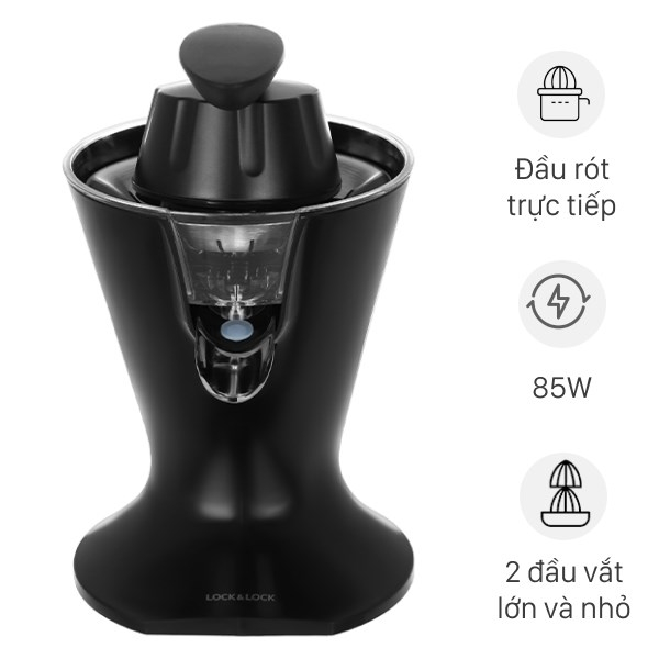 Máy Vắt Cam Cao Cấp Lock Lock 85W EJJ256BLK Kết Hợp Tay Ép - Hàng Chính Hãng
