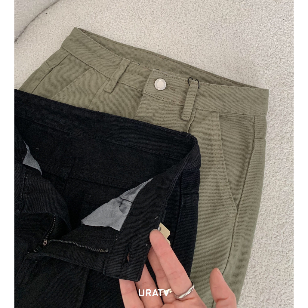 Quần jeans loe gân giữa PB lưng cao không co giãn