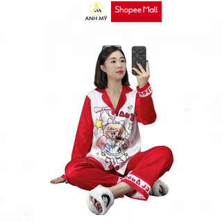 Đồ bộ pijama ANH MỸ chất liệu lụa xước ánh kim chính hãng tay dài quần dài SP0086 official.anhmy