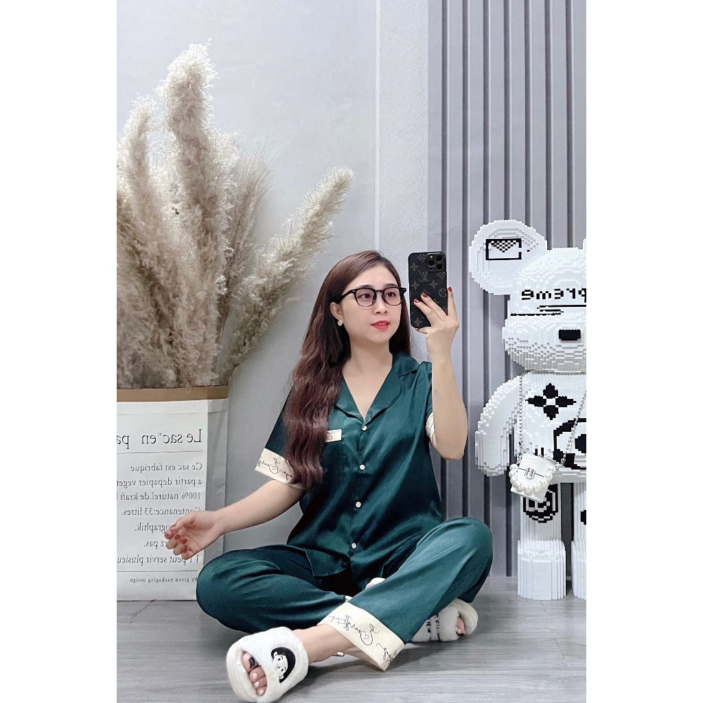 Đồ bộ lụa xước nữ ANH MỸ pijama mặc nhà cao cấp chính hãng chữ ký tay ngắn quần dài SP0187 official.anhmy