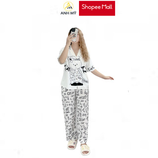 Đồ bộ nữ mặc nhà ANH MỸ pijama chất liệu lụa mango bigsize 60-75kg thiết kế 5D  tay ngắn quần dài  SP0092 official.anhmy