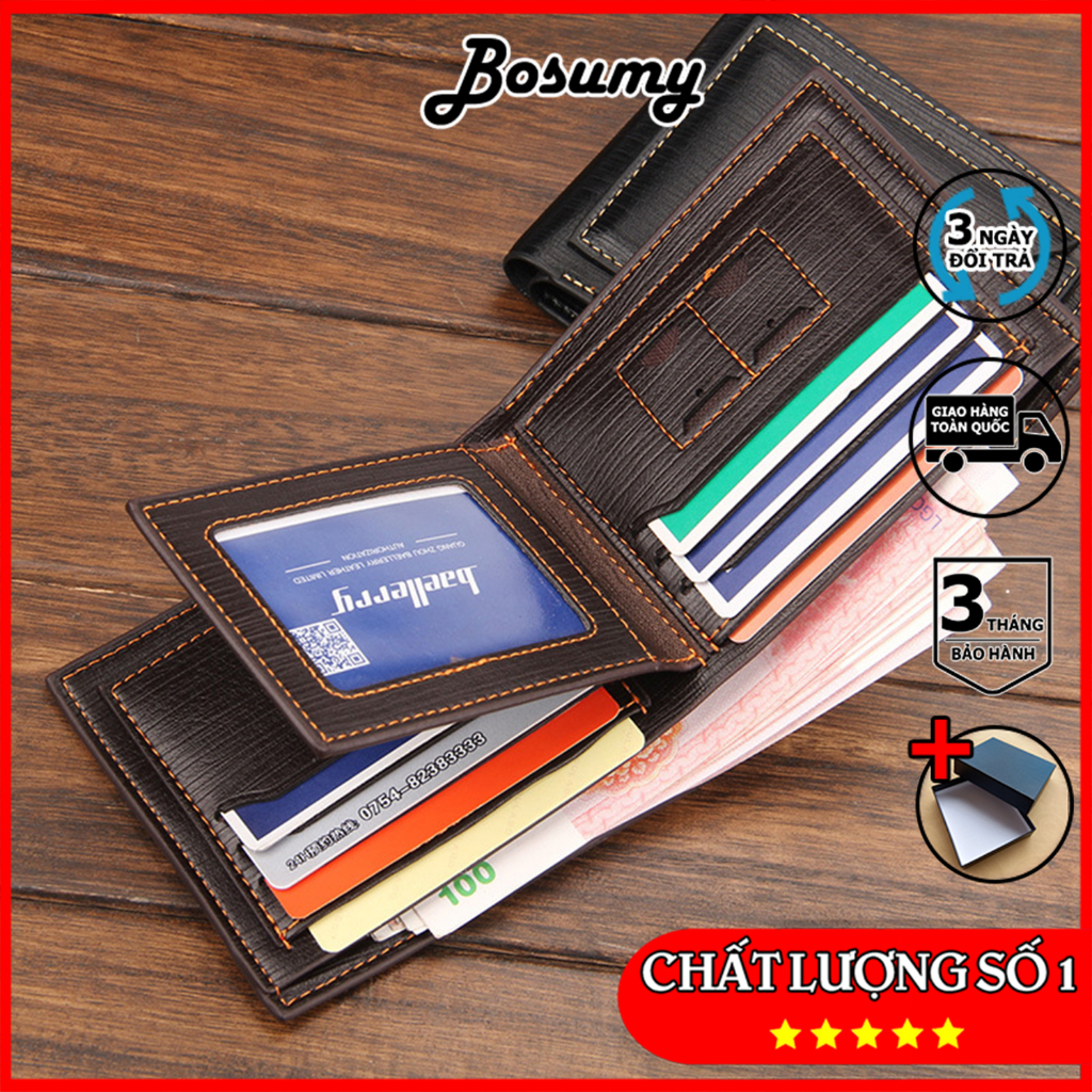 Ví nam cao cấp Bosumy N609 kiểu ngang bóp da nam nhỏ gọn ngăn đựng rộng rãi full hộp có nhận gói quà
