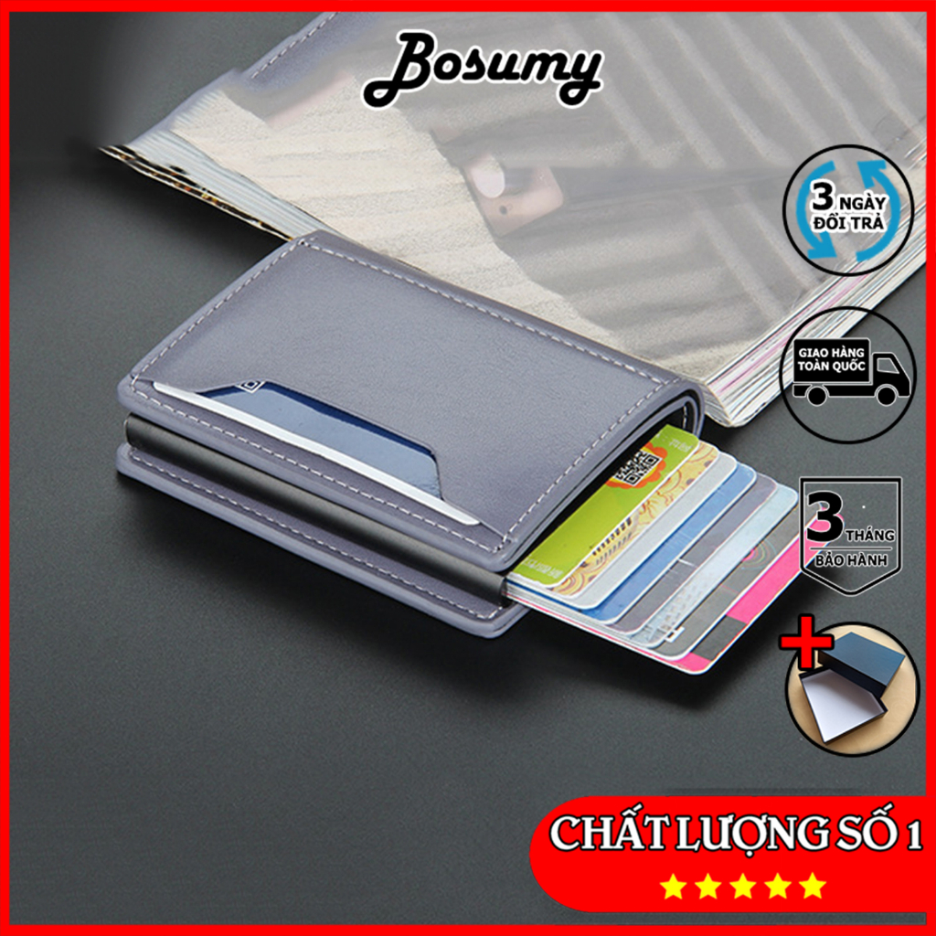 Ví nam mini đựng thẻ tự động thông minh Bosumy D9140 da PU cao cấp
