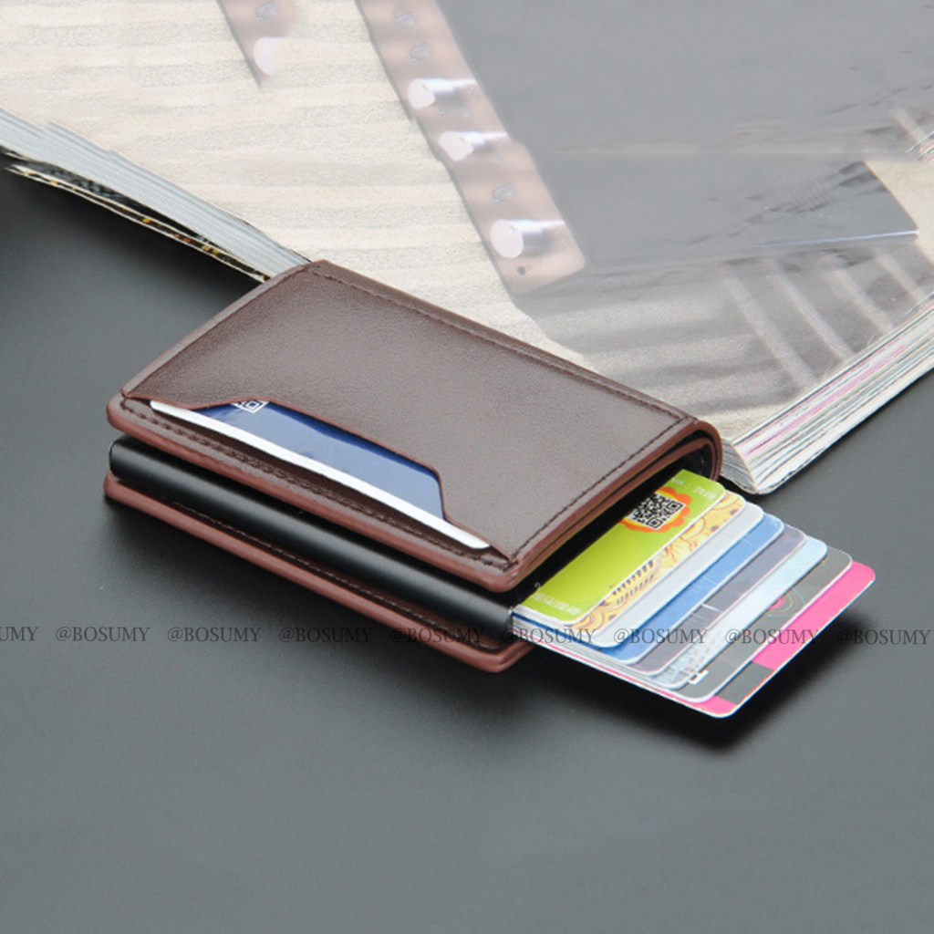 Ví nam mini đựng thẻ tự động thông minh Bosumy D9140 da PU cao cấp