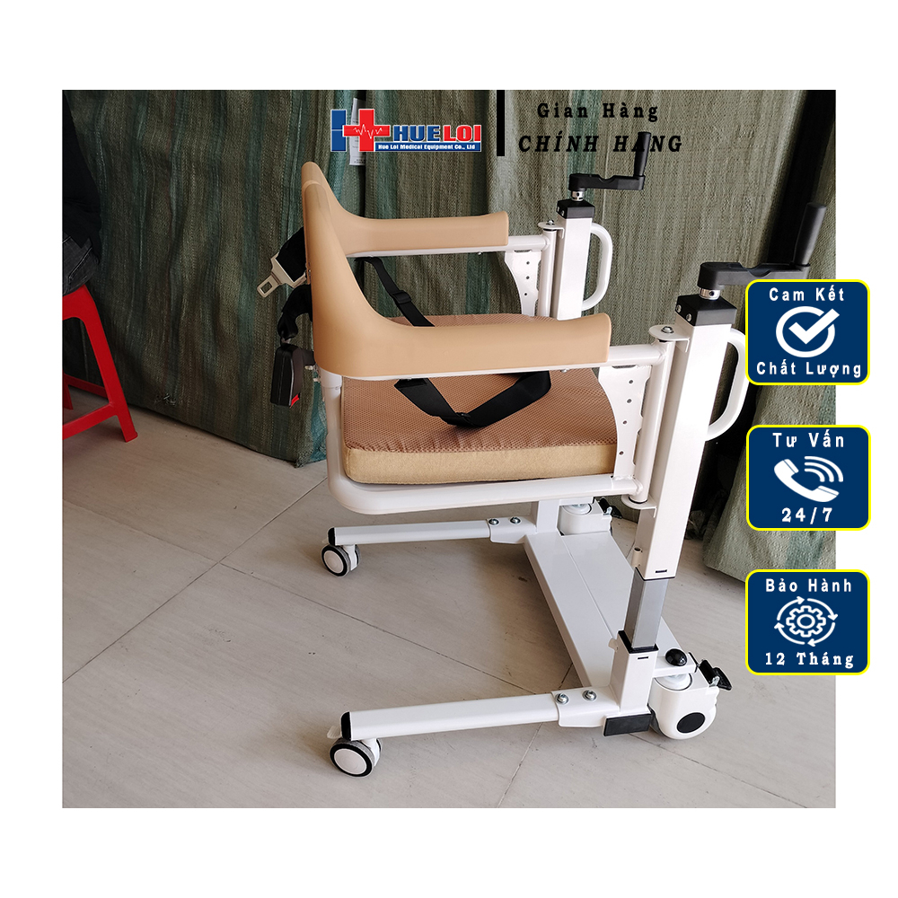 Xe Lăn Nâng Hạ Hue Loi Tự Đón Người Bệnh Tay Quay Đi Tắm, Vệ Sinh Tiện Lợi Tải Trọng 250Kg