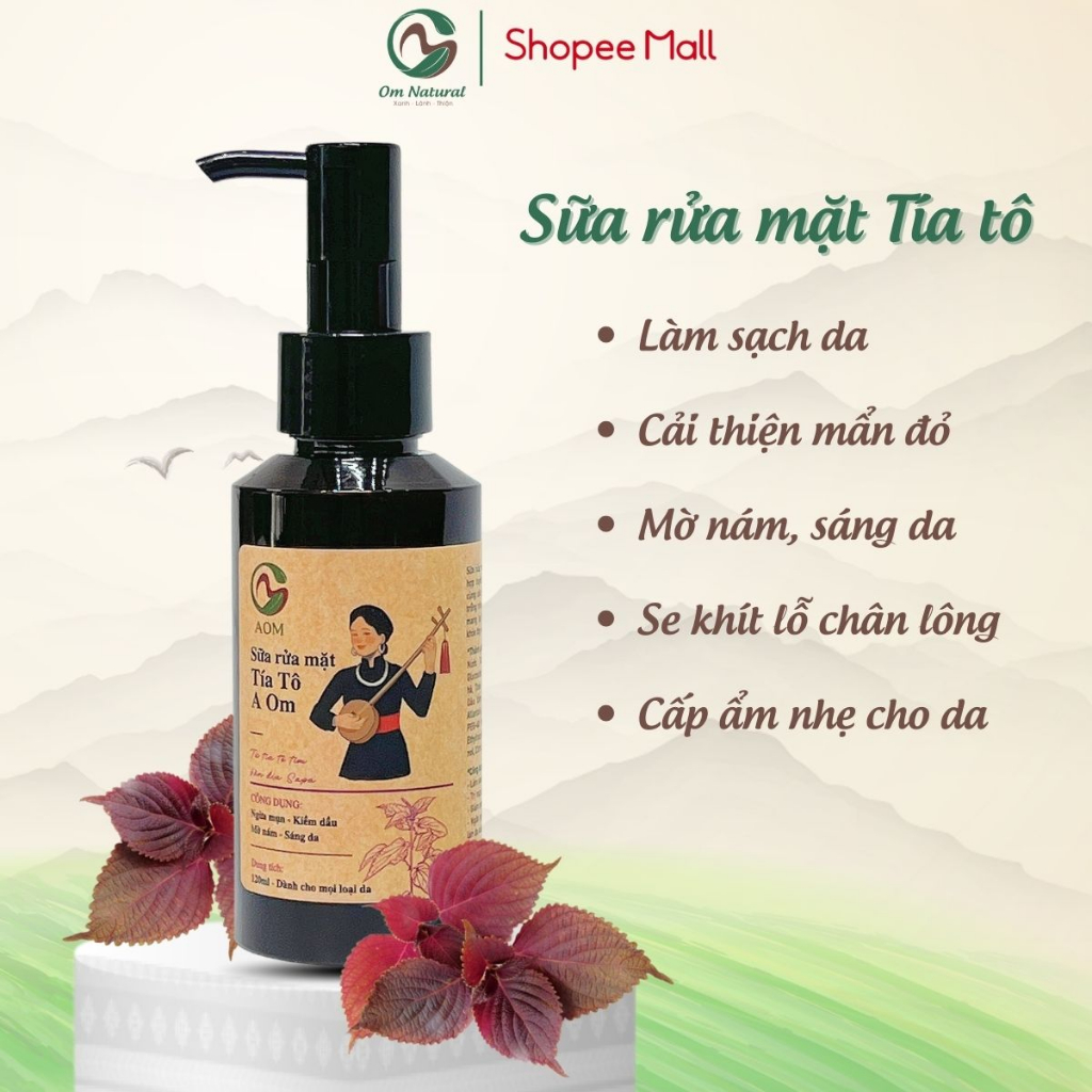Sữa Rửa Mặt Tía Tô Trắng Da, Giảm Thâm Nám A Om Sapa 100ml
