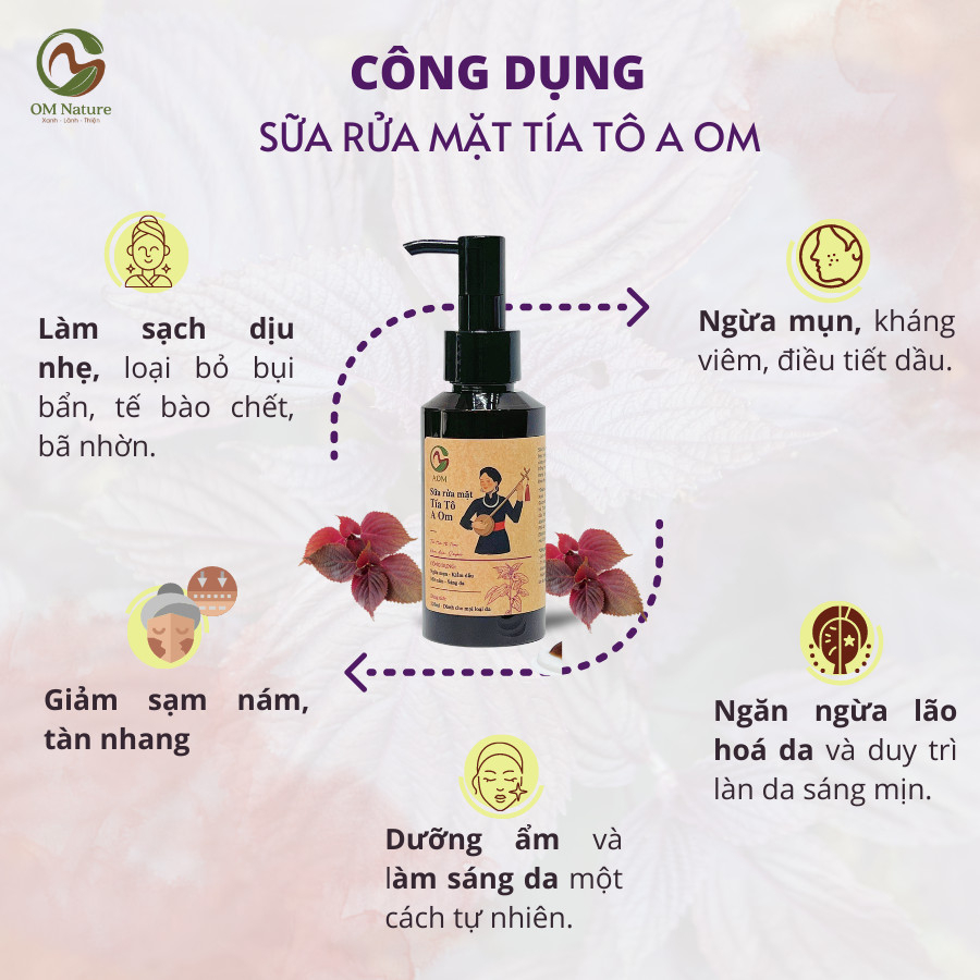 Sữa Rửa Mặt Tía Tô Trắng Da, Giảm Thâm Nám A Om Sapa 100ml