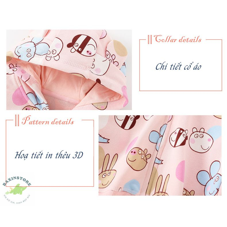 ÁO KHOÁC ĐI NẮNG DÀI TAY CÓ MŨ KHOÁ KÉO MALWEE 100% COTTON NỈ CHO BÉ TRẺ EM SIZE ĐẠI 2 3 4 5 6 7 8 TUỔI