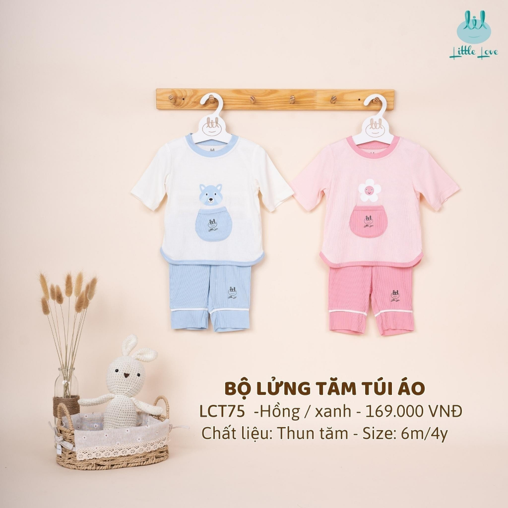 [Mã BMLT35] Bộ quần áo lửng thun tăm dành cho bé trai và bé gái LiL - Little Love họa tiết túi áo (LCT75)