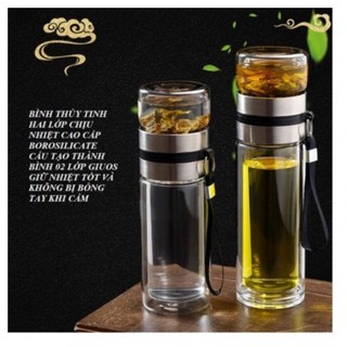 Bình thủy tinh 2 lớp lọc trà 450ml