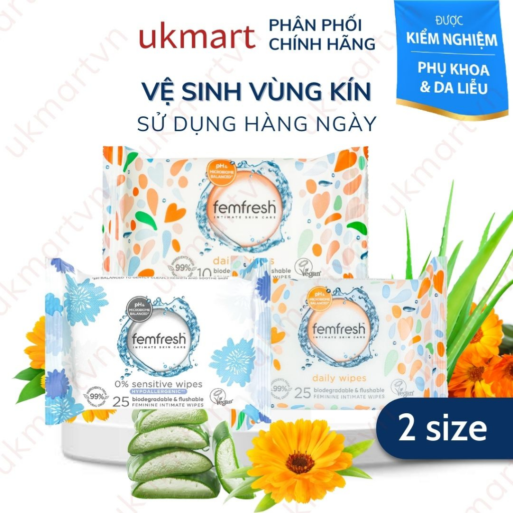 Khăn giấy ướt vệ sinh vùng kín phụ nữ cao cấp Femfresh 10 - 25 tờ/ gói Femfresh Intimate Skin Care 0% Sensitive Wipes