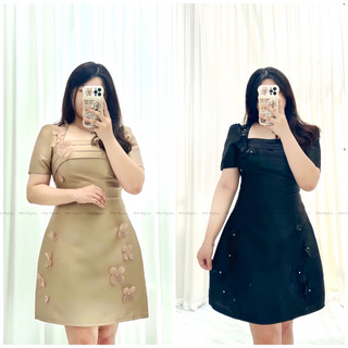 V37 Váy dự tiệc cổ vuông đính hoa