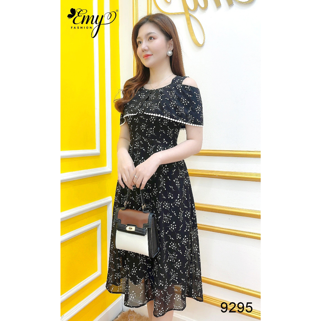 Đầm EMY EM9295 Xoè Đen Hoa Nhí