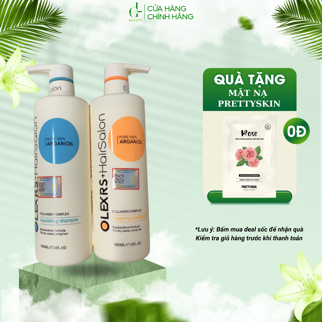 Cặp dầu gội xả Olexrs Argan Oil Collagen Hair Salon cho tóc khô hư tổn