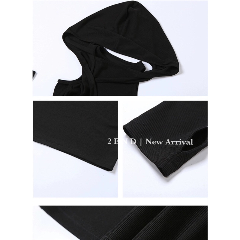 2END Váy body đen kèm mũ dáng hoodie