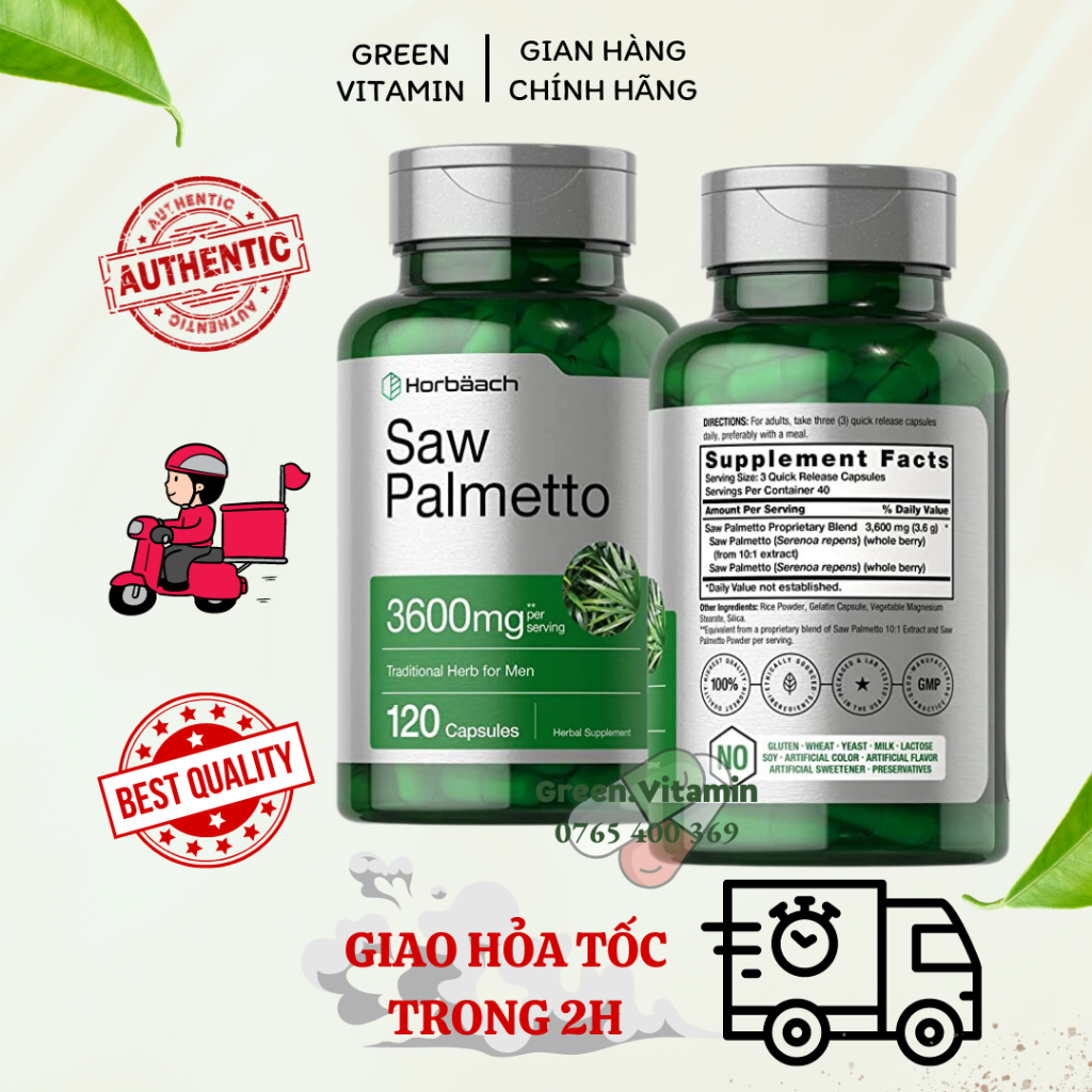 Horbaach Saw Palmetto 3600mg - Viên uống hỗ trợ sức khỏe tuyến tiền liệt và đường tiết niệu 120 viên