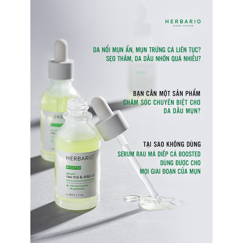 Bản tăng cường - BOOSTED Serum Rau má & Diếp cá Herbario 30ml sạch mụn, thuần chay