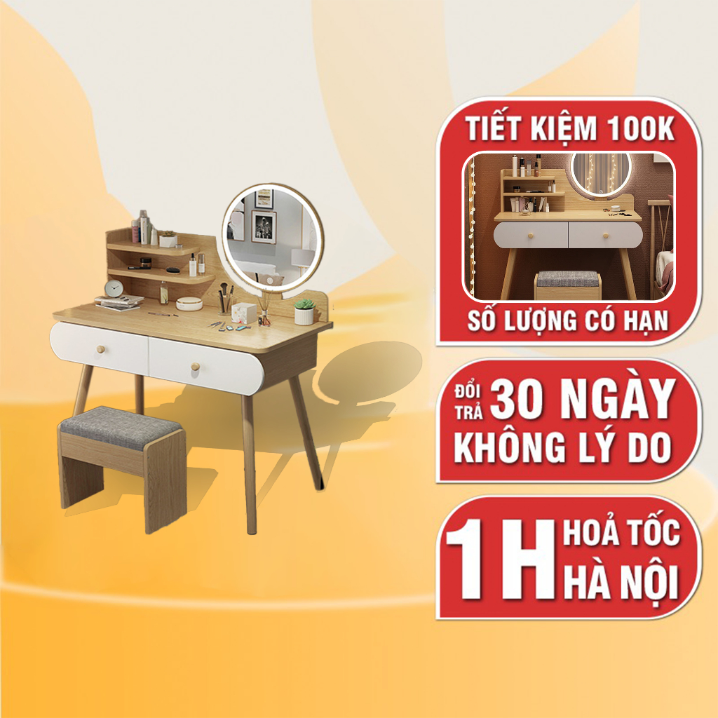 Bàn Trang Điểm có đèn LED, có 2 ngăn kéo tủ để đồ trang điểm decor, làm việc