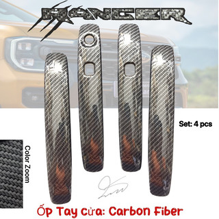 Ốp tay nắm mở cửa xe ford ranger 2023 2024 carbon fiber