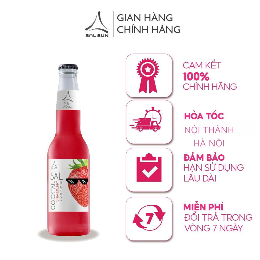 Thùng 6 chai SAL COCKTAIL STRAWBERRY Cocktail hoa quả vị dâu tây 210ml /chai