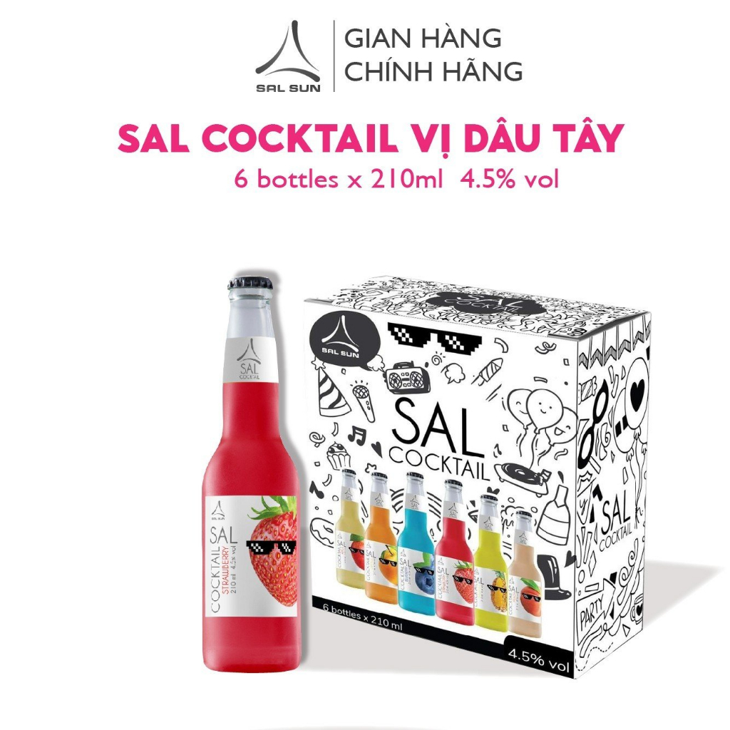 Thùng 6 chai SAL COCKTAIL STRAWBERRY Cocktail hoa quả vị dâu tây 210ml /chai