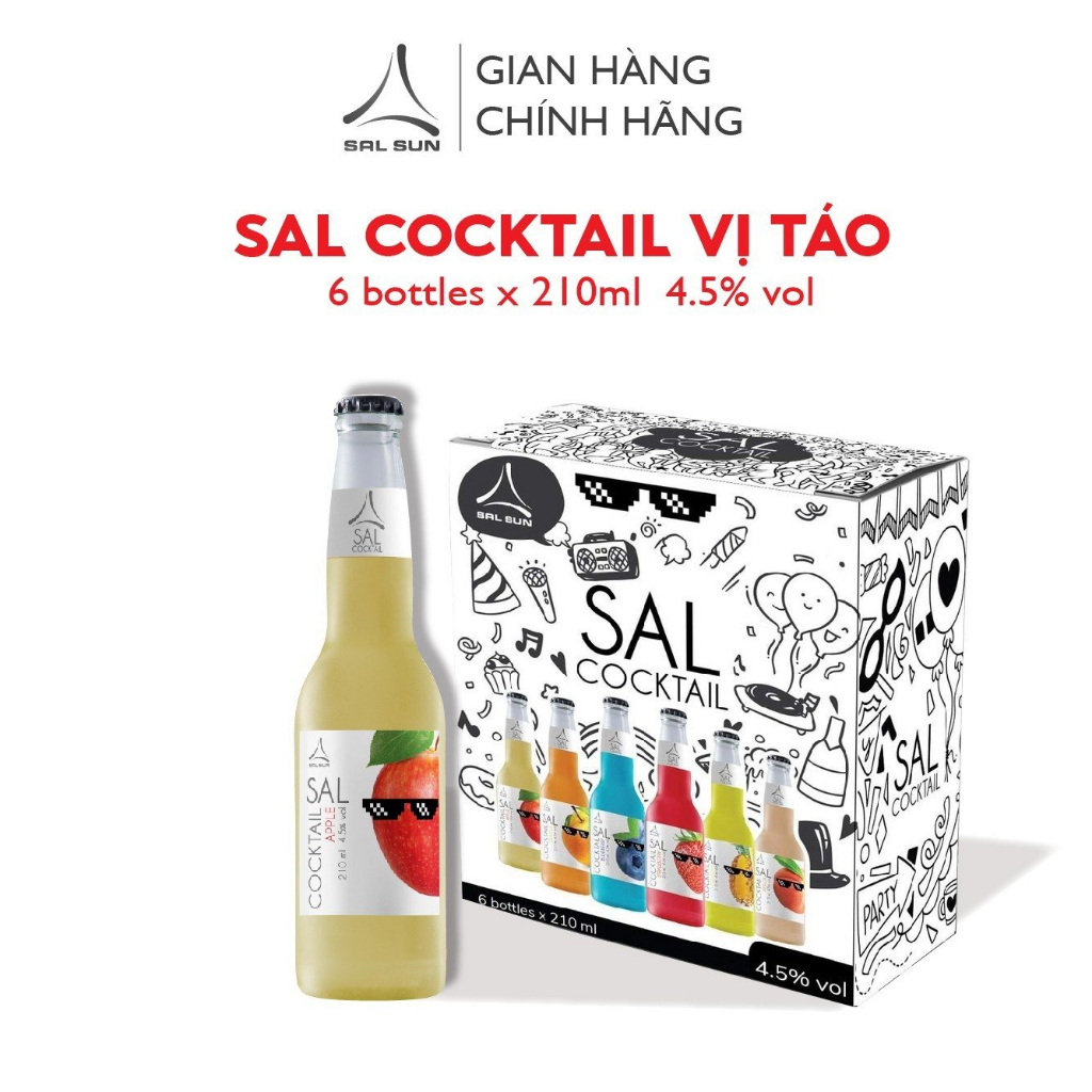 Thùng 6 chai SAL COCKTAIL APPLE 4,5 độ Cocktail hoa quả vị táo 210ml/chai