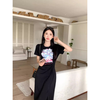 ĐẦM THUN PHỐI HOA THÊU CAO CẤP QUẢNG CHÂU