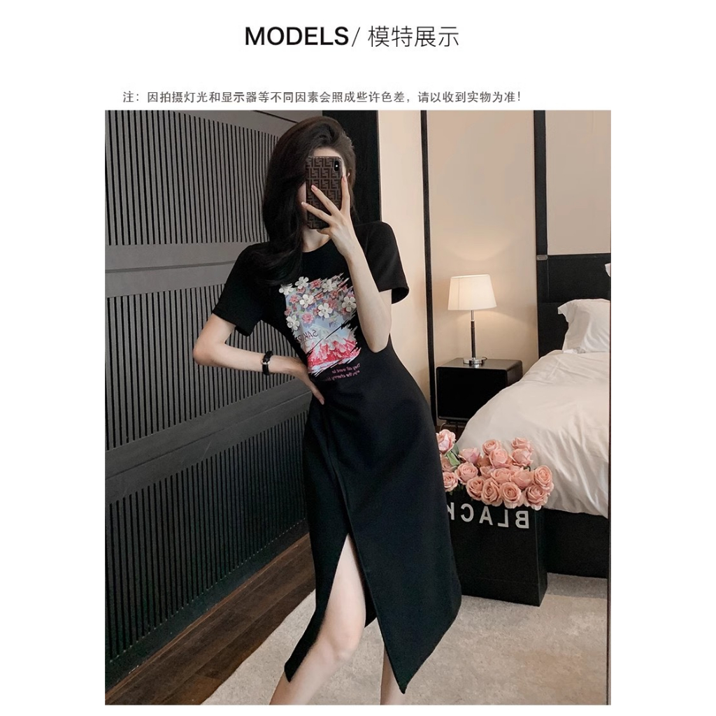 ĐẦM THUN PHỐI HOA THÊU CAO CẤP QUẢNG CHÂU