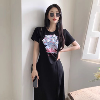 ĐẦM THUN PHỐI HOA THÊU CAO CẤP QUẢNG CHÂU