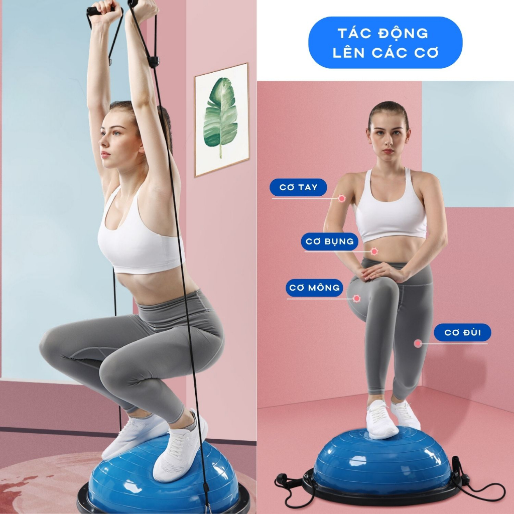 Bóng Tập Cân Bằng Bosu Tập Thể Dục Yoga Tại Nhà Cao Cấp 58Cm Tặng Kèm Bơm Bóng DC0003