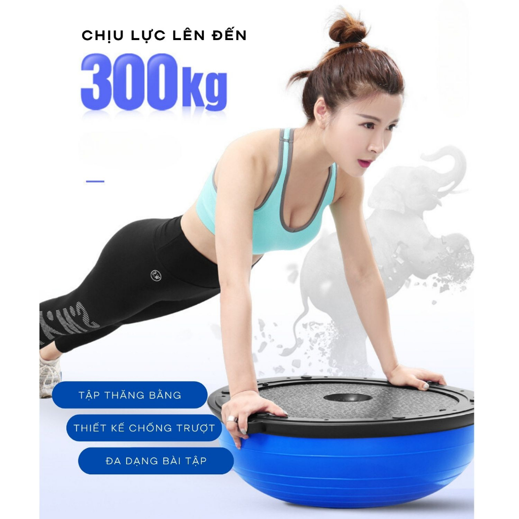 Bóng Tập Cân Bằng Bosu Tập Thể Dục Yoga Tại Nhà Cao Cấp 58Cm Tặng Kèm Bơm Bóng DC0003