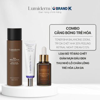 COMBO CĂNG BÓNG TRẺ HÓA LUMIDERM Toner BHA Balancing 200ml + Tẩy da chết AHA 30% Peeling + Retinal Night Cream 0.12%