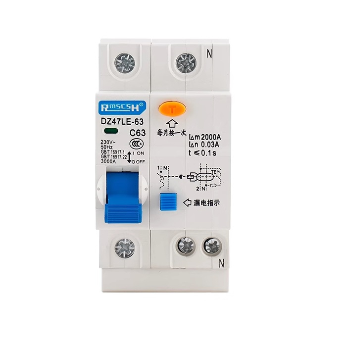 Aptomat chống giật, chống rò điện RCCB 1P+N 10A, 20A, 32A, 50A, 63A Hãng RMSCSH/CNAOM DZ47LE-63