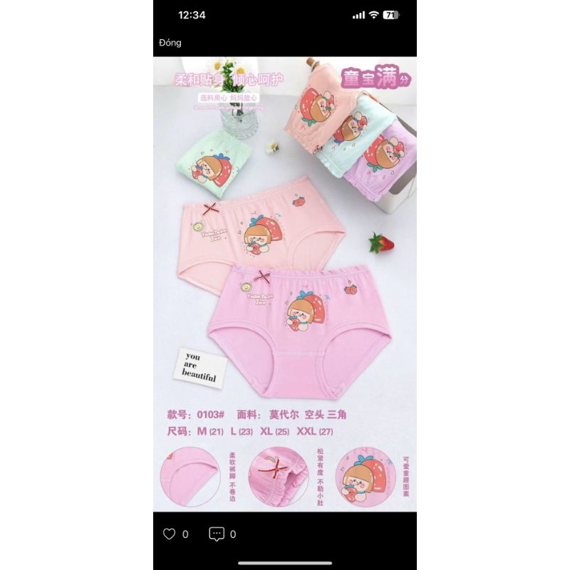 Combo 5-10 Quần  Chíp Bé Gái Tam Giác Cotton Mềm Mại