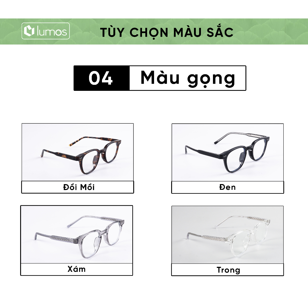 Gọng kính cận Lumos Lutto nam nữ vuông đẹp thời trang Hàn Quốc cao cấp chống tia UV 9078